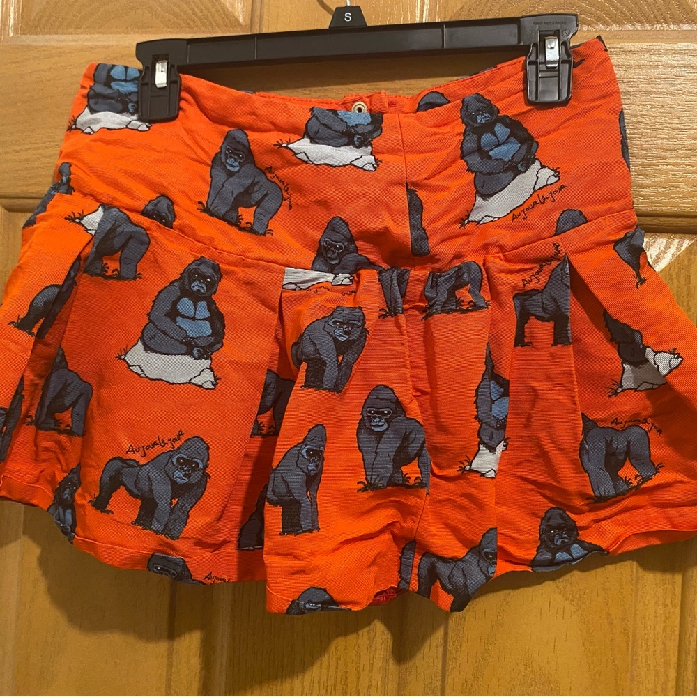 Au Jour Le Jour Orange Mini Skirt with Blue Gorilla Print